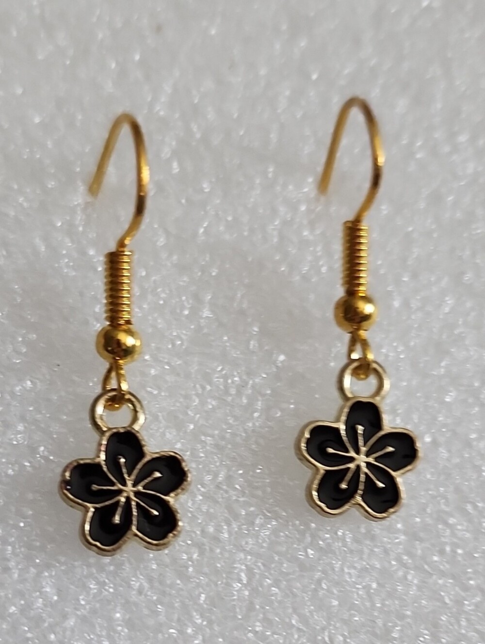 Hand Crafted Gold and Black Floral Drop Earrings